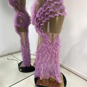 Nuovo Abito <span class=keywords><strong>da</strong></span> <span class=keywords><strong>Sera</strong></span> per Adulti, Vestito Trasparente in Rete con Strass Viola, Abbigliamento Sexy Notturno - Product Image 4