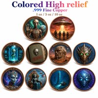 Koin Tembaga Murni 999 1 oz Seri Alien Relief Tinggi 3D Dunia Melampaui Alam Semesta Warna UV Berwarna-warni Edisi Kolektor Koin Tembaga