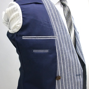 Traje <span class=keywords><strong>de</strong></span> rayas <span class=keywords><strong>de</strong></span> estilo primavera 2021, traje <span class=keywords><strong>de</strong></span> doble botonadura, tela <span class=keywords><strong>de</strong></span> algodón y lino, traje <span class=keywords><strong>de</strong></span> <span class=keywords><strong>hombre</strong></span> ajustado hecho a medida - Product Image 5