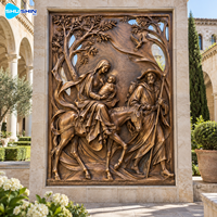 Sculpture murale religieuse en bronze, relief, moulage à la cire perdue, art métallique personnalisé de la Sainte Famille pour la décoration d'églises, villas, jardins et cours.