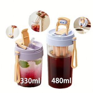 Summer New Design 330ml 480ml <b>Plastic</b> Multifunctional Portable Cold Brew Iced Coffee Maker <b>Cup</b> with Mesh Filter Lids and Straws - Product Image 1