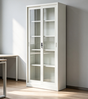 Meuble de rangement en acier pour bureau et garage, armoire de classement, bibliothèque de bureau avec 2 portes coulissantes en verre – Vente directe usine