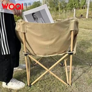 Chaise de camping pliable portable Woqi, couleur blanc cassé, avec poche, pour les voyages en plein air et la pêche - Product Image 3