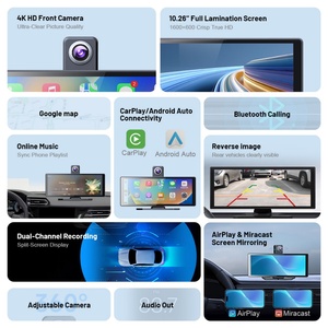 Pantalla Inteligente CarPlay de 10.26 Pulgadas con 4K 350 °   Cámara de Coche Giratoria 1080P con Grabación de Doble Canal y Visión Trasera para Toyota Xiaomi BYD - Product Image 3