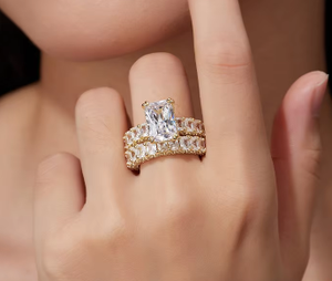 S925 Sterling <b>Silver</b> Moissanite Stackable <b>Ring</b> Set Rectangular Cut Moissanite Wedding Band <b>Ring</b> For Women Party Jewelry Gift - Product Image 6