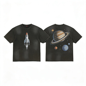 T-shirt Space Rocket da uomo, oversize, in cotone nero, grafica galattica fantascientifica, moda futuristica - Product Image 3