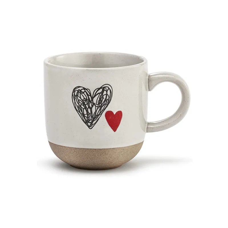 Custom Ceramic Coffee Mug with Heart Filled Home Cream and Red 340ML 12Ounces Stoneware Coffee Cup Mug for Coffee/Tea/Milk