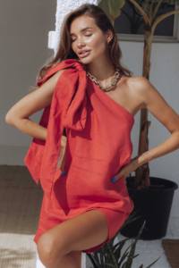 Robes décontractées surdimensionnées pour femmes, robes d'été à nœud papillon, à une épaule, en <span class=keywords><strong>lin</strong></span>, mini-<span class=keywords><strong>robe</strong></span> - Product Image 2