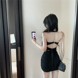 Halter Neck Backless Bodycon Evening Dress Wine Red Solid Color Natural Waistline G-306 - Product Image 4