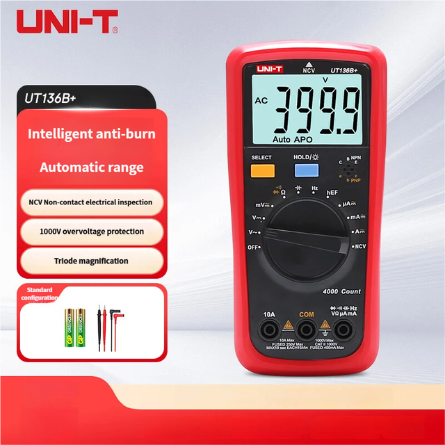 UNI-T UT136B+ Automatic Range Digital Multimeter 4-Digit Display Dustproof High Voltage Low Battery Indicator Universal