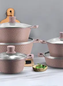 10PCS Kitchen Aluminum Cooking Soup Pot Marble Medical Stone Die-Casting Soup Pot Cookware Set