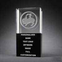 Trophée en cristal gravé au laser 3D Neelpure 126299 avec base noire élégante pour les récompenses et événements d'entreprise