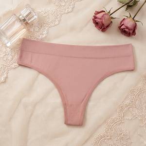 Women <b>Seamless</b> Ribbed Waistband <b>Thong</b> Panties Solid Color High Cut High Waist Underwear Soft Stretch Plus Size Women's Panties - Product Image 3