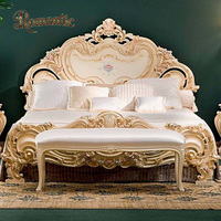 Lit King Size Classique Français Rococo Blanc Élégant, Meubles Complets pour Chambre à Coucher, Bois Massif Sculpté à la Main, Luxe Européen