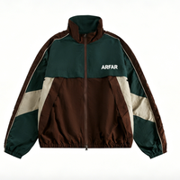 Jaket Pria Retro Nylon Warna-Blok Sporty Tahan Angin Kerah Tegak Jaket Luar Kasual Pria