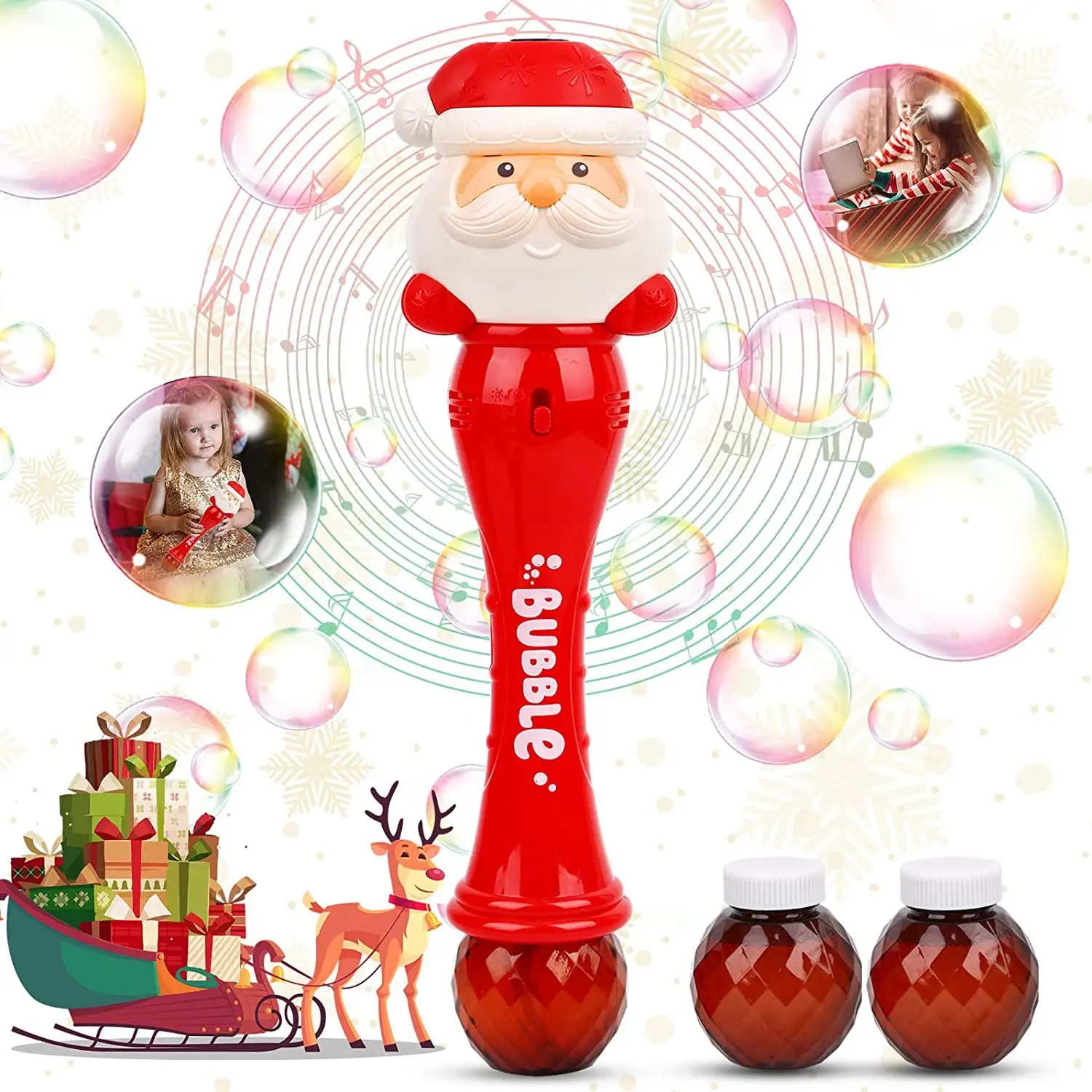 Zhiquおもちゃマジックワンドバブル電気バブルメーカーマシン光と音楽ハンドヘルドサンタクロースバブルおもちゃクリスマス用