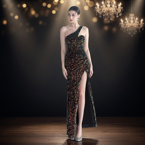 Robe de soirée mi-longue en mousseline de cachemire à taille empire et fines bretelles, coupe trapèze, avec effet couleur magique et silhouette plage, idéale pour les soirées. - Product Image 5