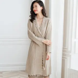 Dereng 100% pure wool waist band edge to edge long line women cashmere cardigan