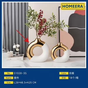 Elegante jarrón en forma de donut de cerámica de oro blanco 26x85x26cm minimalista para decoración del hogar arreglos florales para uso en el piso de la Mesa - Product Image 1