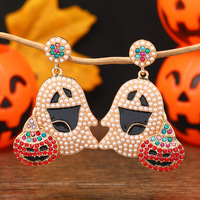 Anting-anting manik-manik biji labu hantu buah-buahan warna-warni imut berbahan alloy untuk pesta Halloween, liontin Halloween