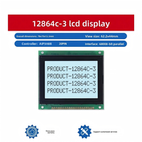 12864C-3 Layar LCD Abu-abu Putih 78X70X12.5Mm Port Paralel Pengontrol AIP31108 Modul Multi-bahasa 6880x8-bit