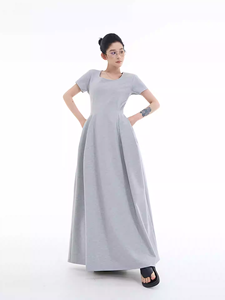 Abito a maniche corte, modellante in vita, per donna, nuovo stile coreano estivo, abito a trapezio snellente di alta gamma con temperamento - Product Image 1