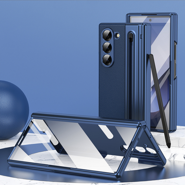 For Z Fold 7/6/5 Case Screen Protector Stylus 360 Protection Shockproof Business Style Hard PC PU Leather Back Cover Holder