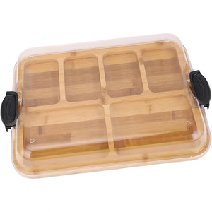 Plateau de service en bambou avec couvercle, récipient de rangement alimentaire à 5 compartiments, planche à découper pour la cuisine, pour collations, fromage, pain, pâtisserie - Product Image 2