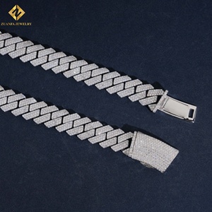 ZUANFA JEWELRY Moissanite <b>Statement</b> <b>Necklace</b> 925 Silver Rhodium Plated Cuban Link Chain Geometric Design Men's Hiphop Jewelry - Product Image 4