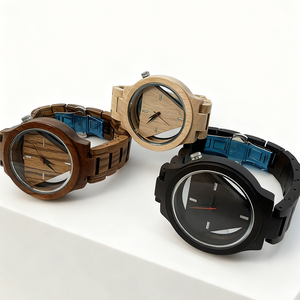 Orologio con Movimento Seiko, Cinturino <span class=keywords><strong>in</strong></span> Legno di Zebrano, Quadrante Rotondo 42mm <span class=keywords><strong>in</strong></span> Vetro, Lancette <span class=keywords><strong>in</strong></span> Legno, Orologio al Quarzo Impermeabile di Moda - Product Image 2