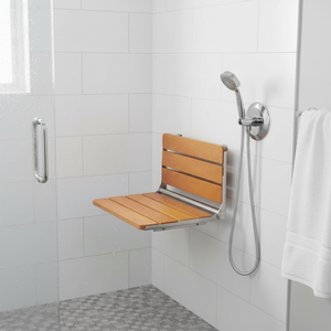 Panca da Doccia Pieghevole in Teak da Parete 20.9 X 16'' Capacità di Carico 500 Libbre Salvaspazio Attrezzatura di Sicurezza per Anziani e Donne in Gravidanza - Product Image 3
