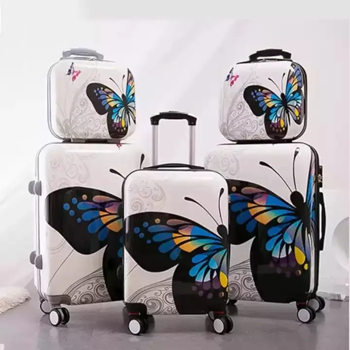 ABS+PC Butterfly Printing Rolling Luggage Set Women Travel suitcase Spinner High Capacity Cabin Trolley Bag On Wheel