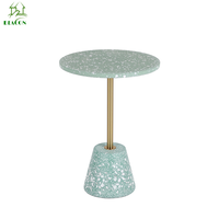 En stock, table d'appoint ronde en pierre terrazzo, design minimaliste moderne et luxueux, métal vintage, pour chambre à coucher, salon