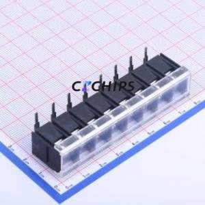 KF48R-9.5-8P Barrier Terminal Block Bent Lead Through Hole,P=9.5mm Connector With Cover Plate 9.5mm 1x8P Right Angle Pin - Product Image 1