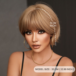 Peluca <span class=keywords><strong>de</strong></span> fibra sintética resistente al calor <span class=keywords><strong>de</strong></span> aspecto natural, corta y recta, color marrón, <span class=keywords><strong>de</strong></span> 12 pulgadas, para mujer, con flequillo - Product Image 3