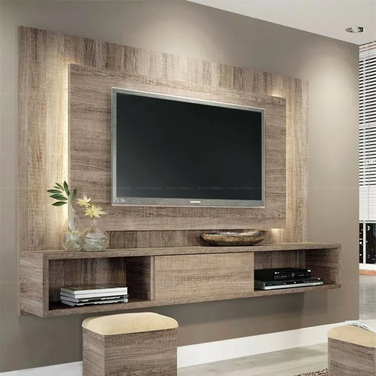 आधुनिक घर होटल अस्थायी लकड़ी टीवी अलमारियाँ फर्नीचर डिजाइन कमरे में रहने वाले एलईडी प्रकाश दीवार घुड़सवार स्क्रीन टीवी कैबिनेट डिजाइन