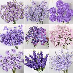 Flores Artificiales de Tallo Único en Color Morado, Mezcla de Plástico y Seda PU, Decoraciones para Bodas, Estilo Romántico y de Ensueño - Product Image 2