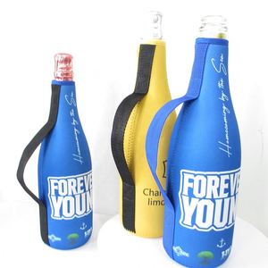 Striped Neoprene Champagne Zip-Up Wine Cooler Sleeve with Webbing Handle Strap Wine <b>Bottle</b> Cooler Case - Product Image 4