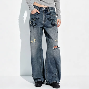 Nouveau <span class=keywords><strong>Jean</strong></span> Droit <span class=keywords><strong>Femme</strong></span> 2026 Respirant Taille Mi-Haute Vintage Délavé Effet Usé avec Poches Arrière et <span class=keywords><strong>Ourlet</strong></span> <span class=keywords><strong>Effiloché</strong></span> Coupe Classique - Product Image 1