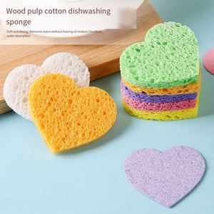 Éponges compressées en coton de pulpe de bois en forme de cœur, éponges nettoyantes pour le démaquillage, tampons à récurer pour la vaisselle - Product Image 2