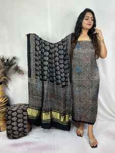 Pièces de costume pour femmes léger 100% tissu de soie modale organique Design indien traditionnel Ajrakh tissu imprimé bloc à la main - Product Image 4