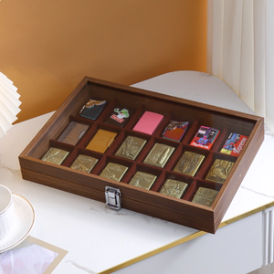 Noce in legno rettangolo di legno più leggero Display e scatola regalo 18-posizione <span class=keywords><strong>Zippo</strong></span> <span class=keywords><strong>accendino</strong></span> collezione per Shisha - Product Image 4