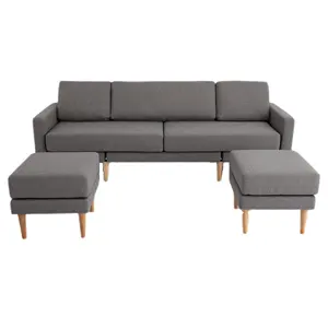 Nisco Modern Living Room fabric canape salon modern sofa U shape lounge corner sofa with two ottoman, grey