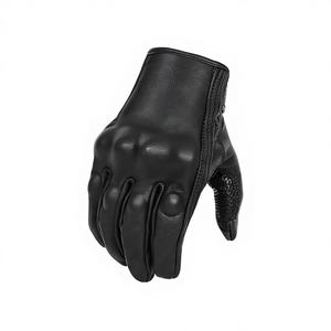 Gants de moto en cuir demi-doigt mis à jour en peau de chèvre noir avec téléphone tactile non perforé pour la conduite en moto - Product Image 1