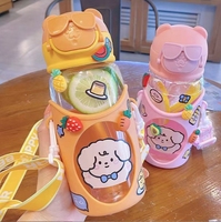 Mignon dessin animé étudiant mode Portable lunettes ours eau tasse directe paille à boire tasses en plastique