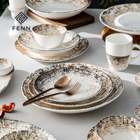 Service de table en céramique FENN de qualité supérieure avec un design texturé rétro, vaisselle pour la maison et l'hôtel, repas modernes et cadeaux
