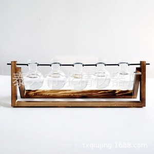 Seeking Excellence Hydroponic Glass <b>Vase</b> Set With Wooden <b>Stand</b> For Desktop Plant Decoration - Product Image 4