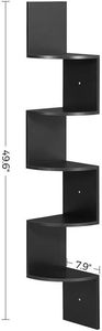 Étagère d'angle murale flottante en bois noir et blanc, étagère d'angle à 5 niveaux, étagères murales en zigzag - Product Image 4