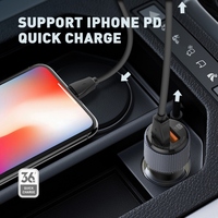Chargeur de voiture USB double port rapide Ldnio C510q PD+QC3.0 avec port Type C, chargeur rapide avec câble Micro 36w