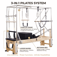 Cadillac de Pilates en Bois d'Érable Premium 3-en-1 avec Reformer et Ensemble de Cinq Pièces - Accessoires Complets Multifonctionnels pour Studio et Domicile